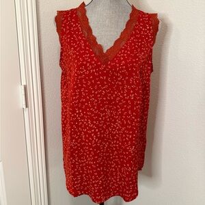 Burnt Red Sleeveless Lace Trim Top | M
